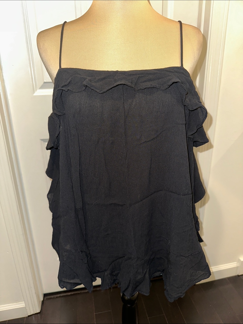 Free People Black Ruffle Spaghetti Strap Tank